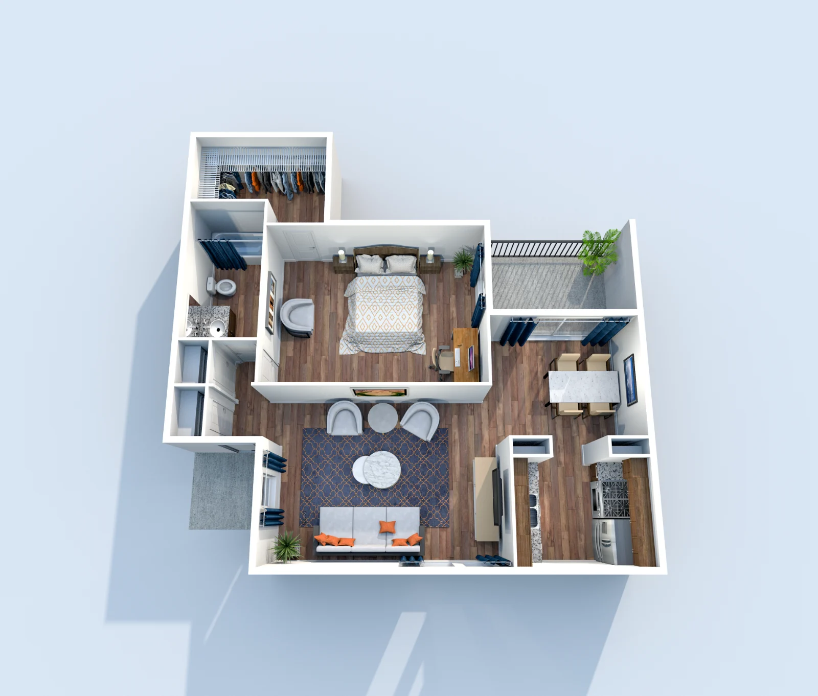 Muse — floor plan, Plan A7 · 1 bed · 1 bath · 678 sq ft