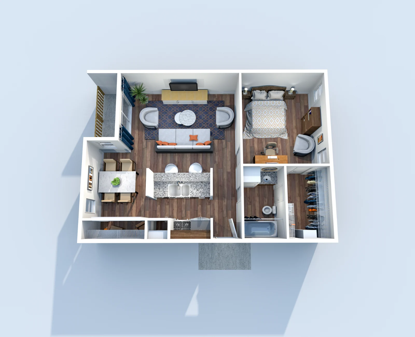 Muse — floor plan, Plan A9 · 1 bed · 1 bath · 715 sq ft