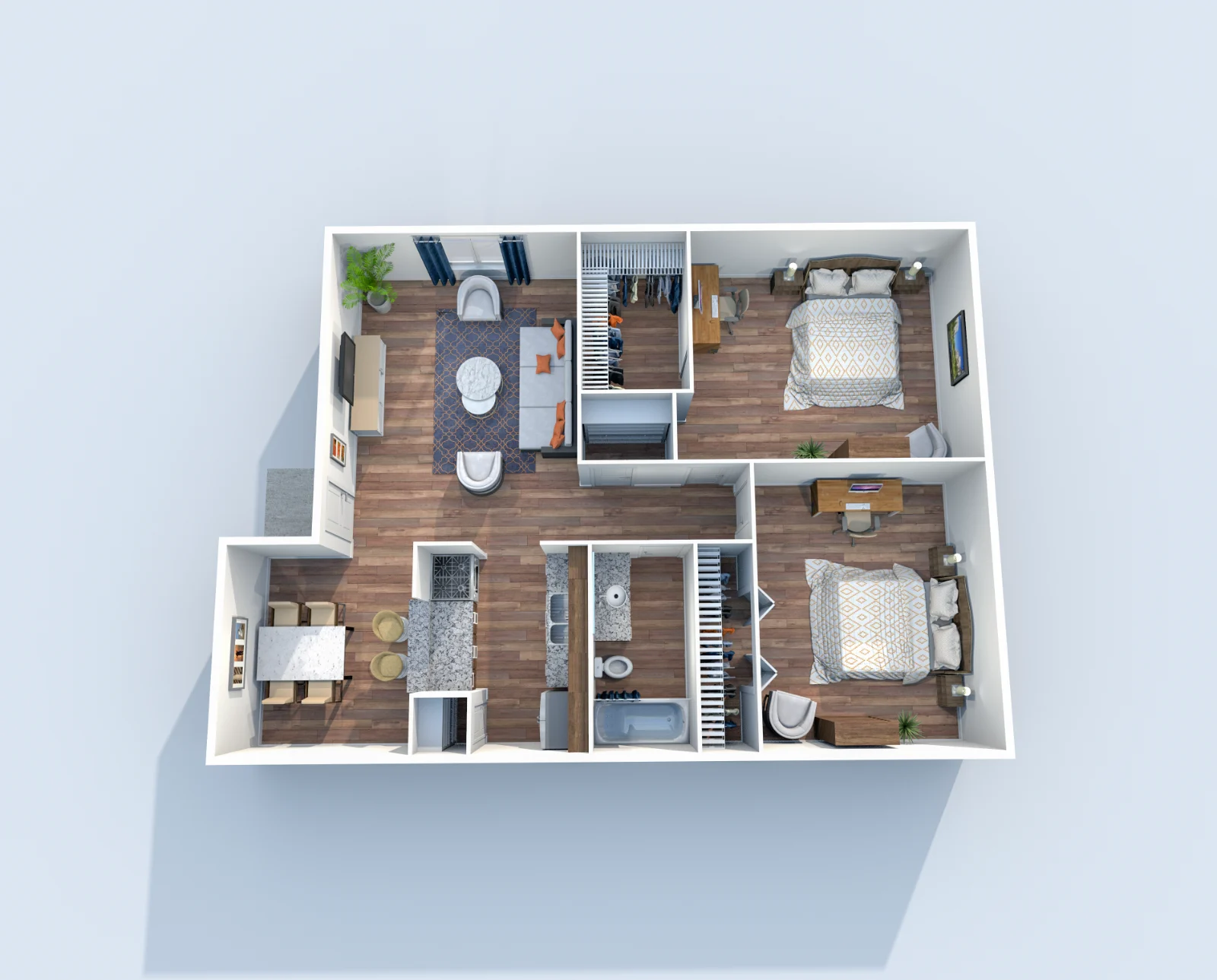 Muse — floor plan, Plan B4 · 2 bed · 1 bath · 895 sq ft