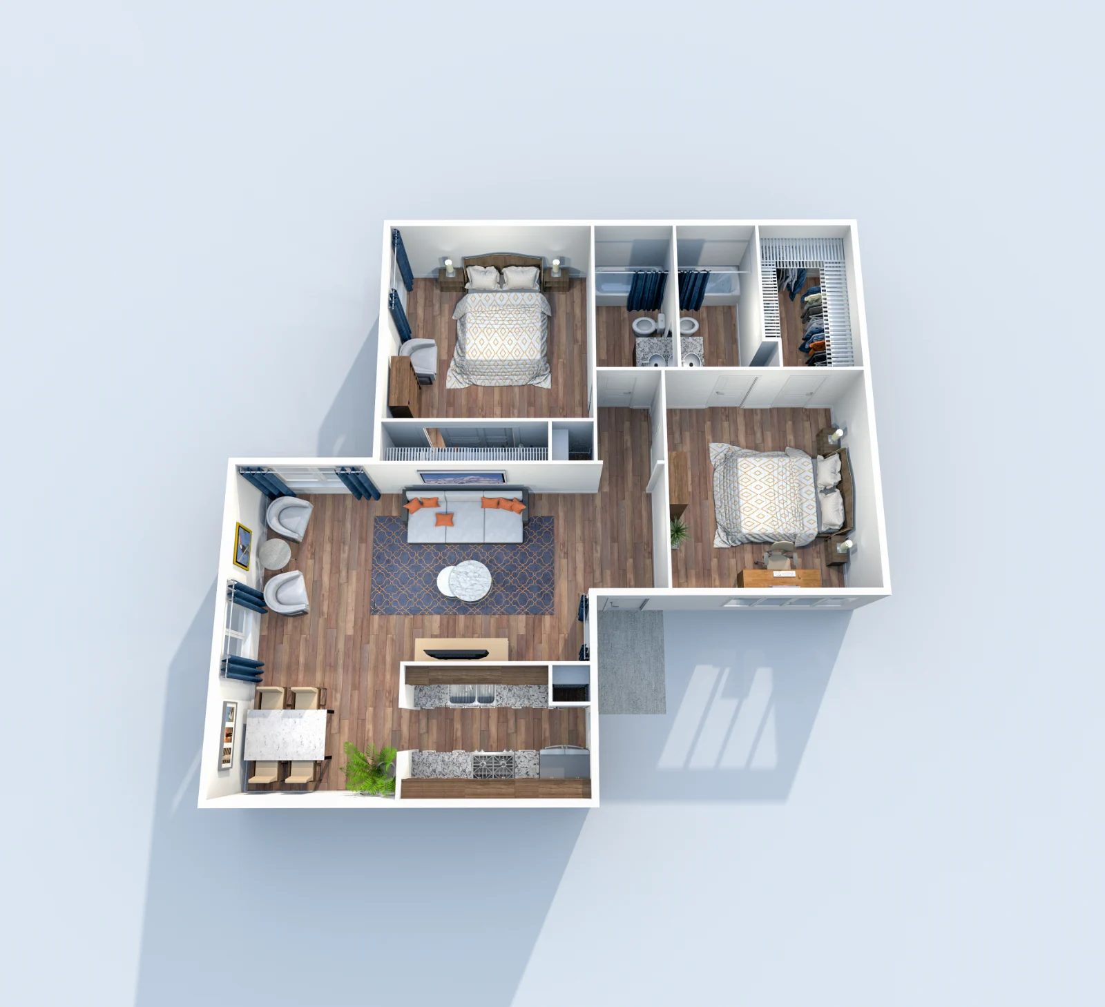 Muse — floor plan, Plan B6 · 2 bed · 2 baths · 981 sq ft