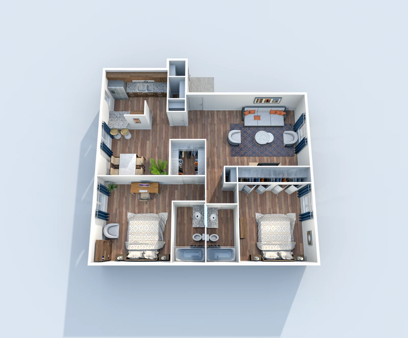 Muse — floor plan, Plan B7 · 2 bed · 2 baths · 997 sq ft