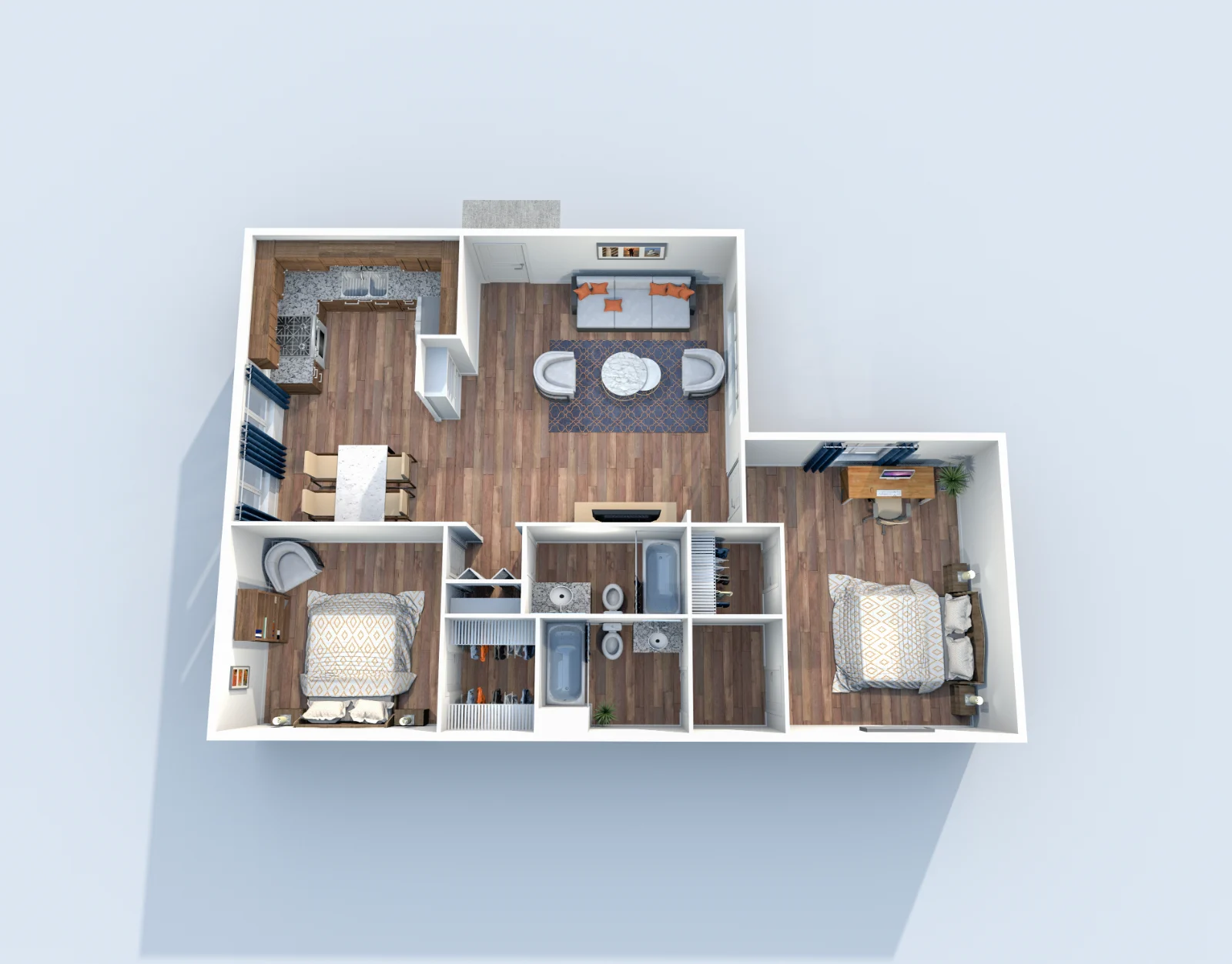 Muse — floor plan, Plan B9 · 2 bed · 2 baths · 1,039 sq ft