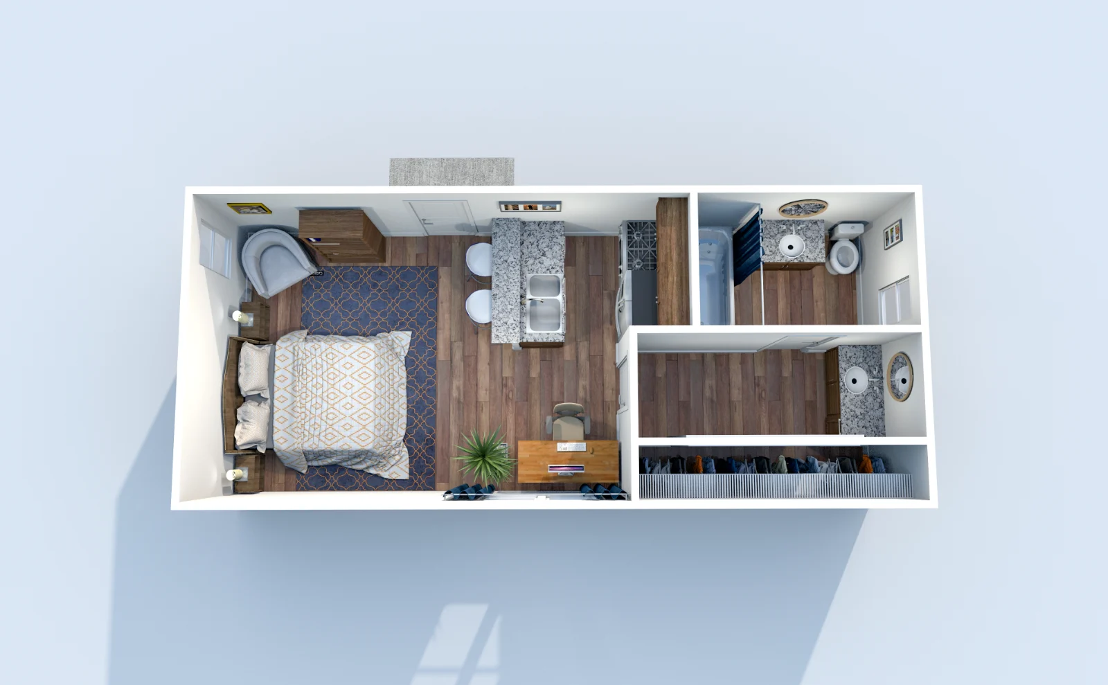 Muse — floor plan, Plan E2 · Studio · 360 sq ft